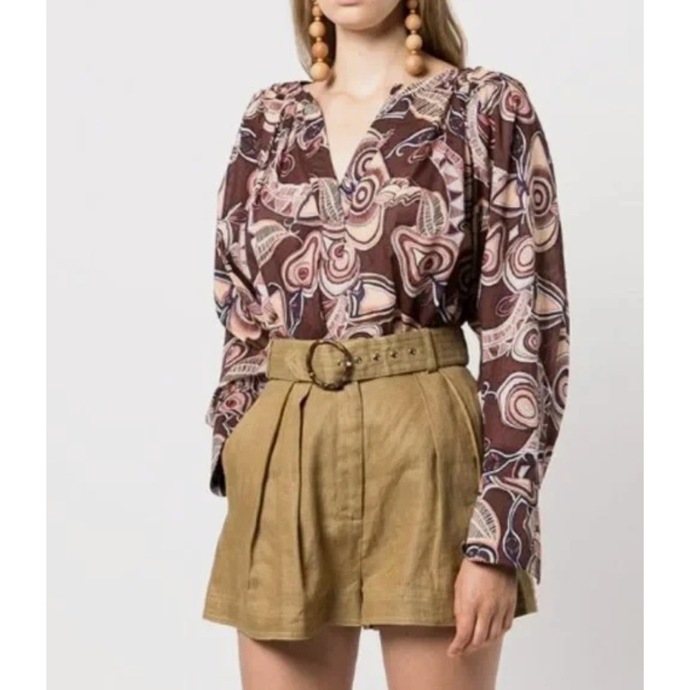 ALC Nomad Top Womens 6 Airy Flowy Geometric V Neck Bohemian Tribal Cotton Blouse